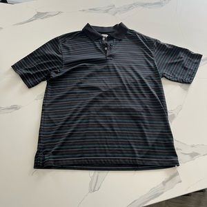2/$20 Callaway polo black stripe golf dri fit shirt size large mens blue white